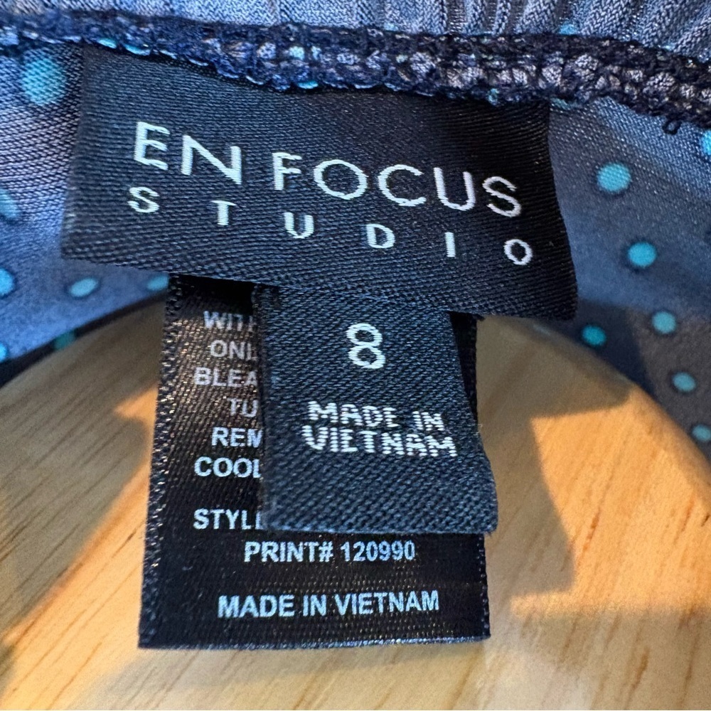 Enfocus Studio Navy Polka Dot Midi Ruffle Feminine Dress Wmn’s 8 - Picture 8 of 9